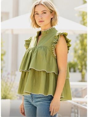 English Factory Ruffle Tiered Babydoll Top L Cotton Boho Cottagecore Peplum NWT